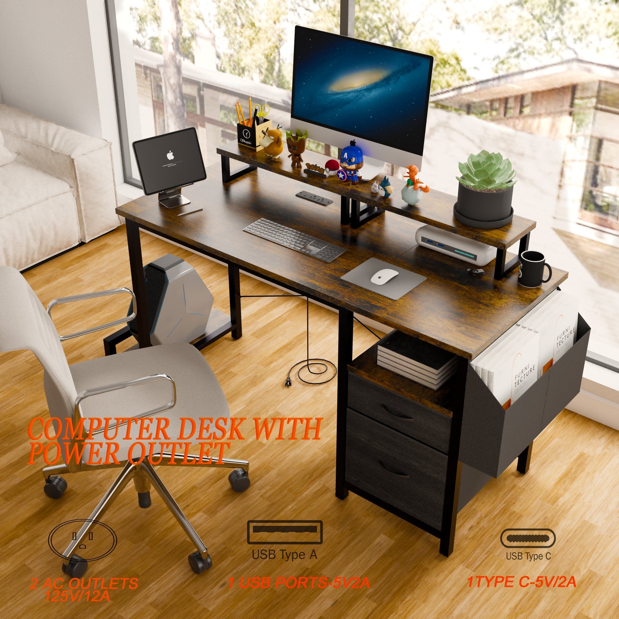 47.27'Office Desk With Power Outlet