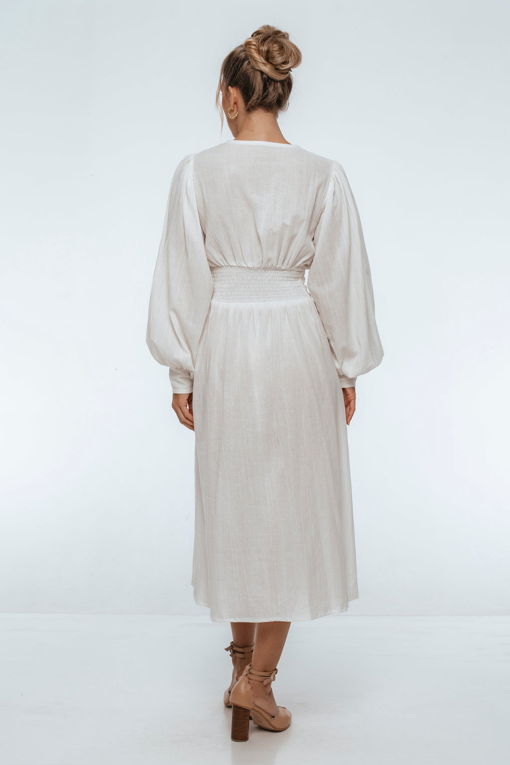 Velvet Sky Long Sleeve Linen Midi Dress