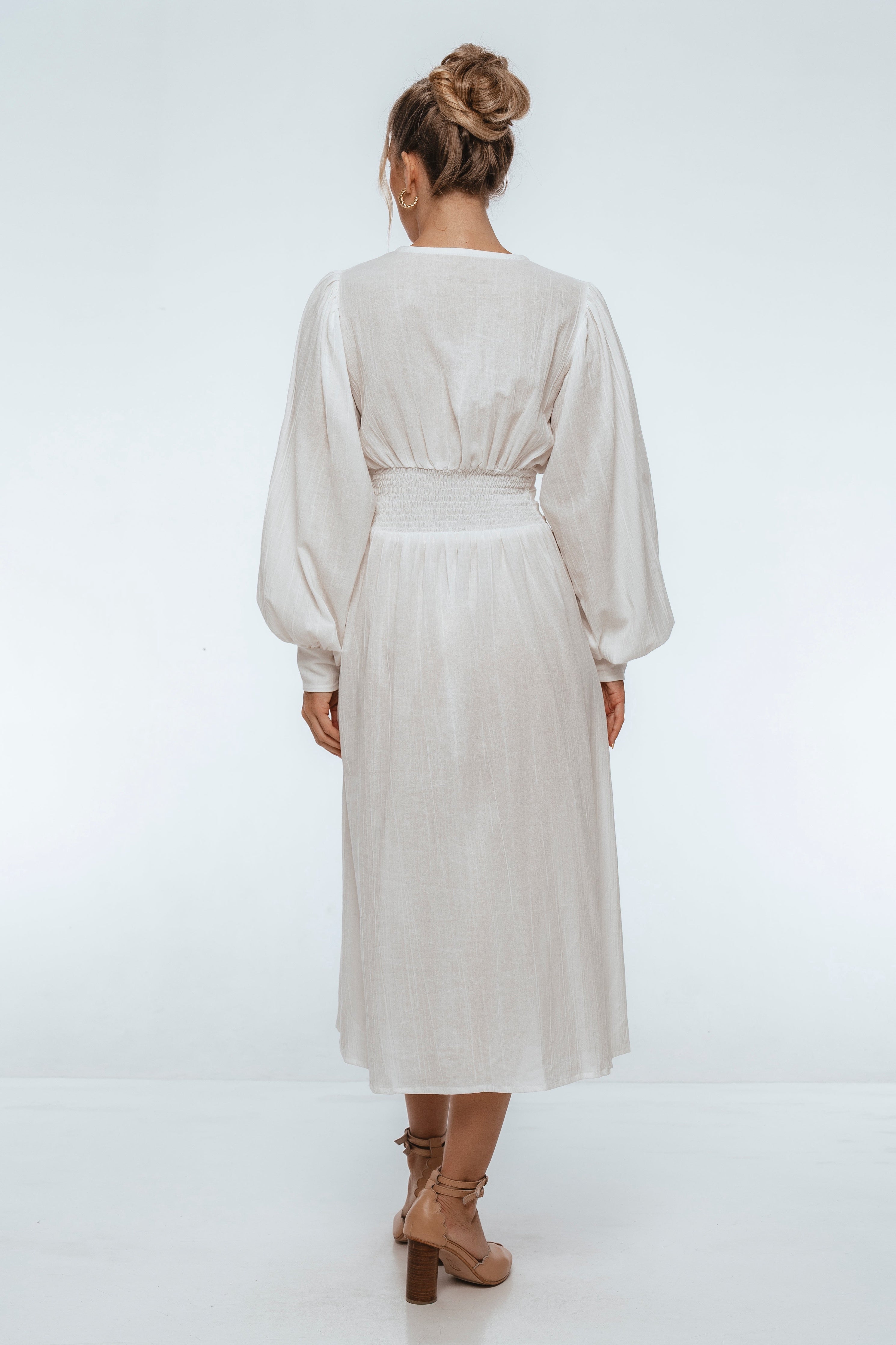 Velvet Sky Long Sleeve Linen Midi Dress