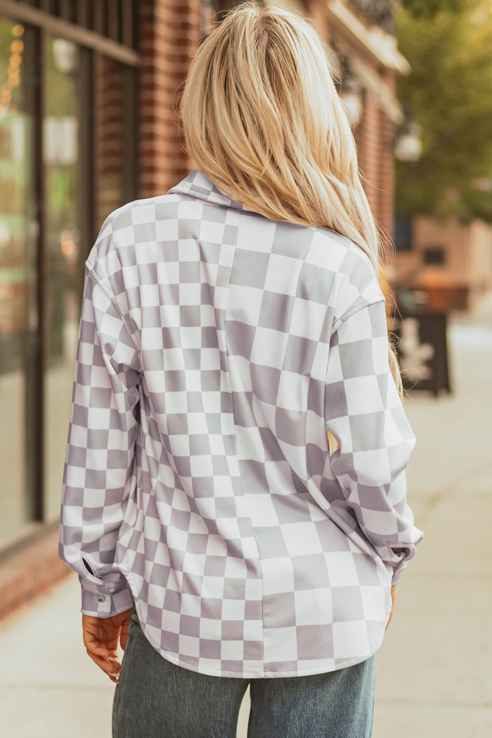 Rebecca Checkerboard Flap Pocket Button Front Shacket - Threaded Pear