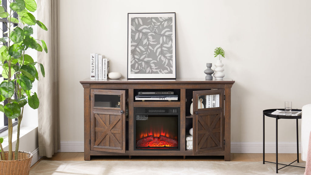 2 Doors Cabinet Farmhouse TV Stand With 18' Fireplace Insert