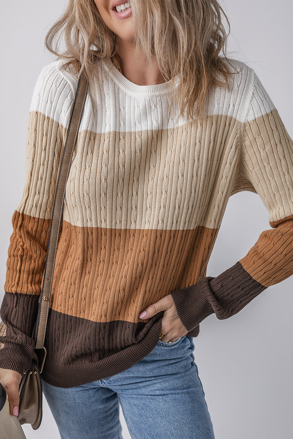 Madison Colorblock Cable Knit Sweater - Threaded Pear