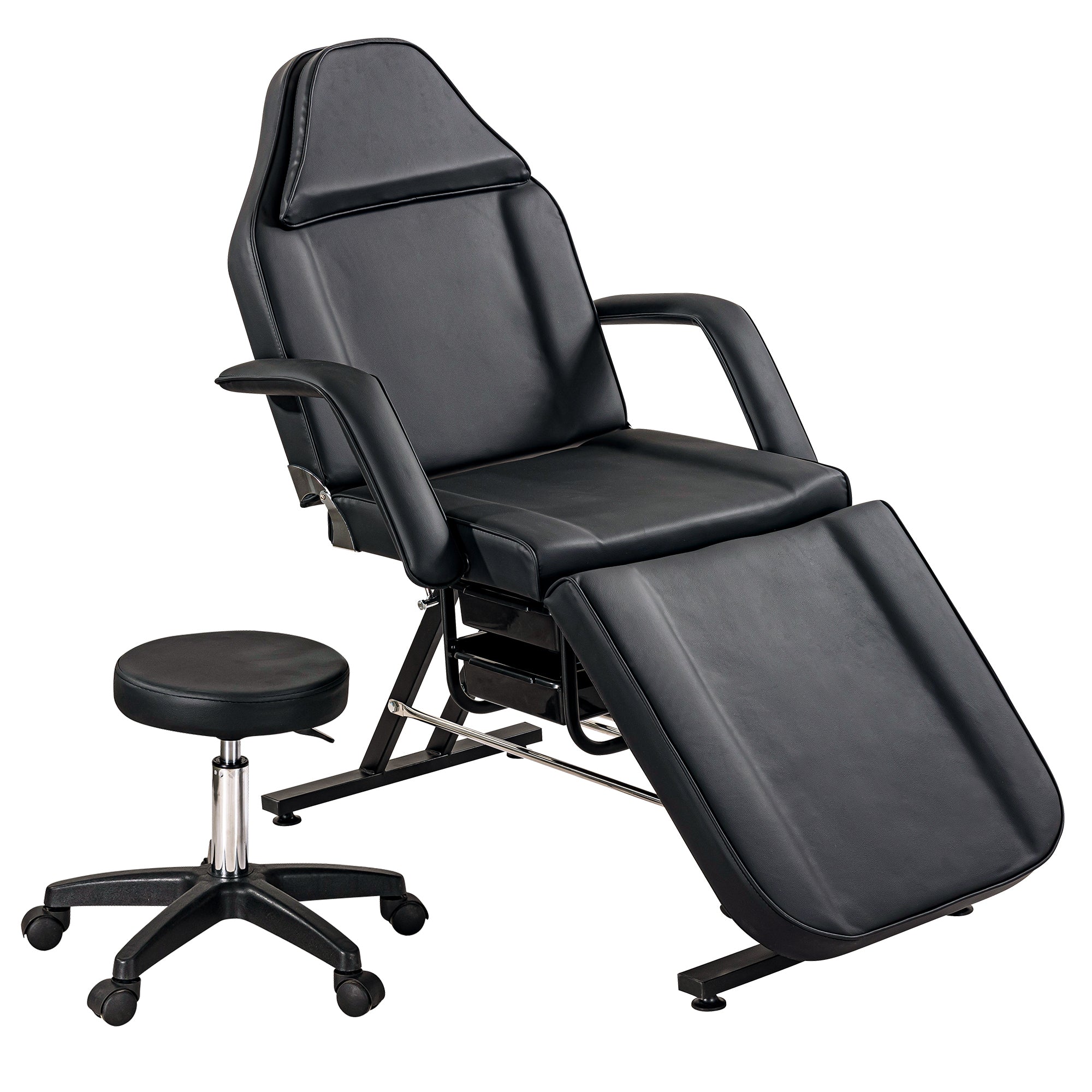 Massage Salon Tattoo Chair  with Two Trays Esthetician Bed with Hydraulic Stool,Multi-Purpose 3-Section Facial Bed Table, Adjustable Beauty Barber Spa Beauty Equipment, Black by 39F INC.