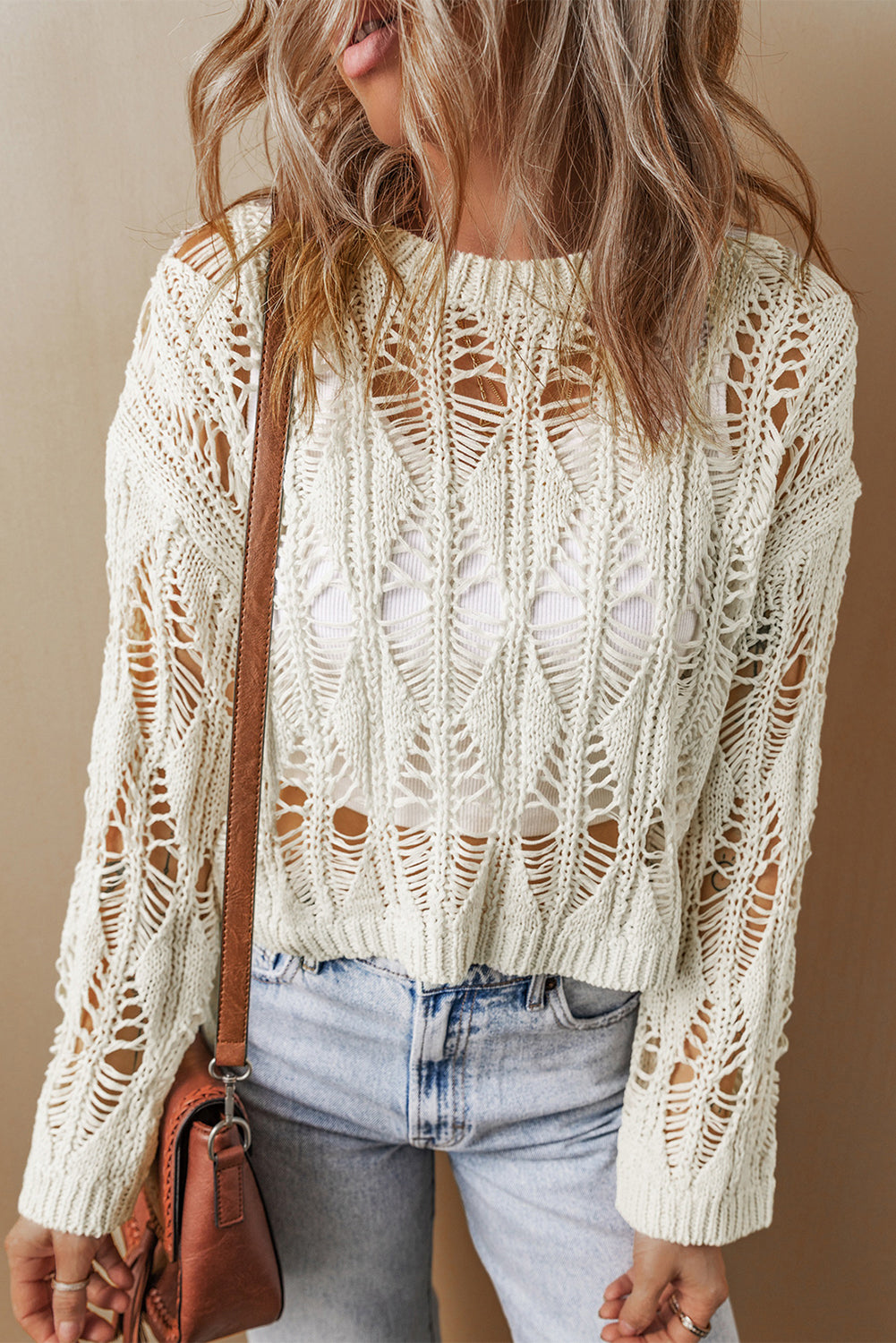 Olivia Crochet Loose Fit Sweater - Threaded Pear
