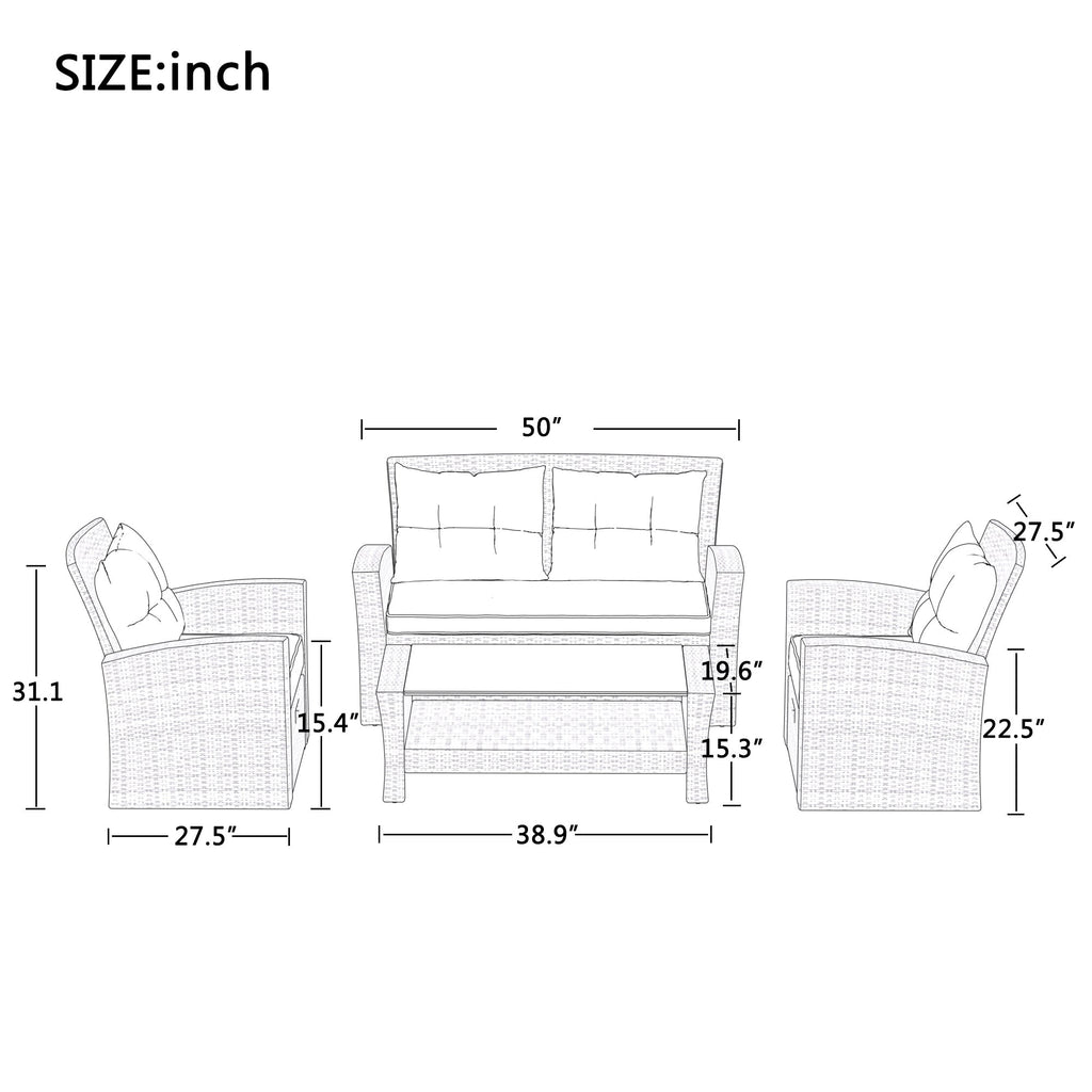 Set of 4 Piece All Weather Wicker Patio Furniture