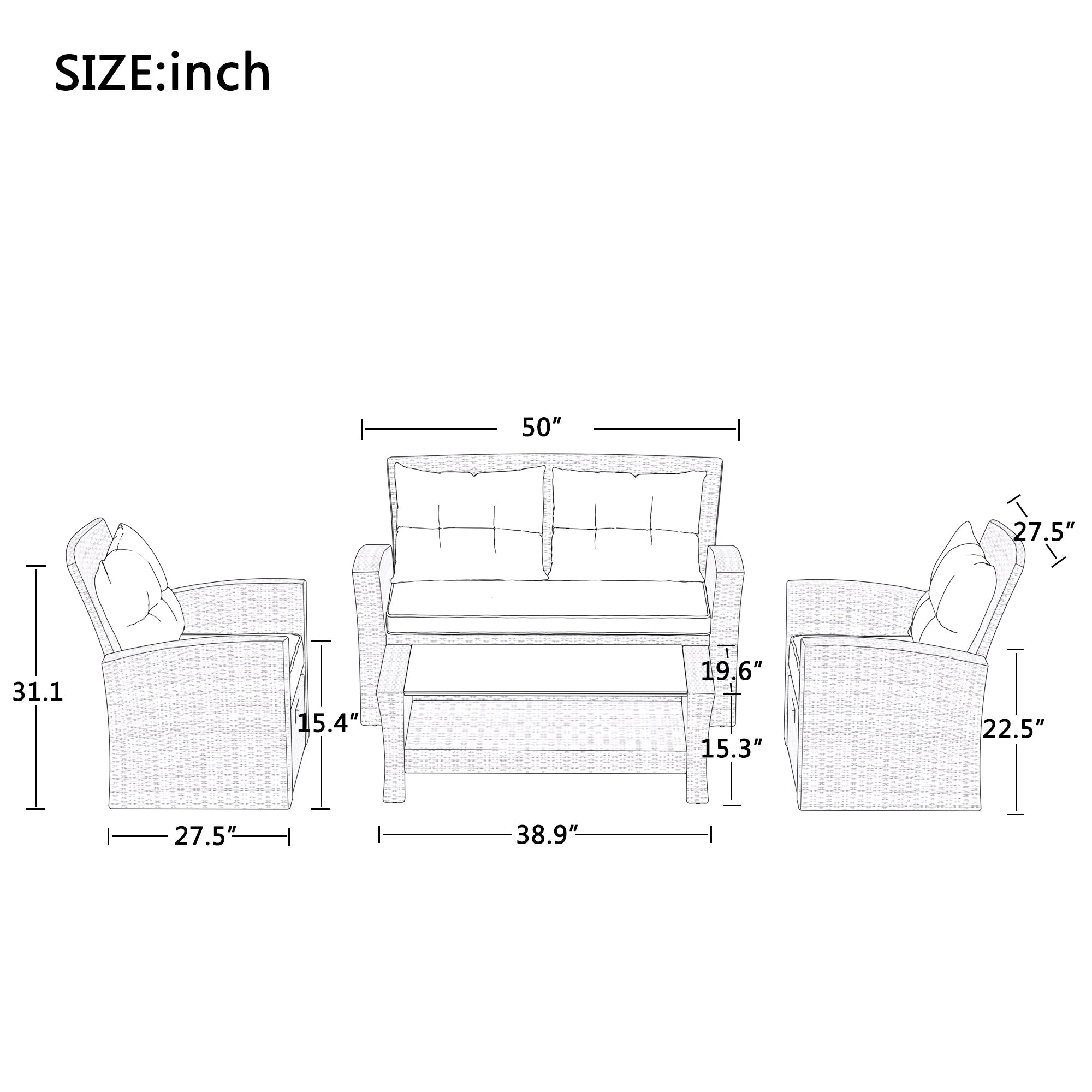 Set of 4 Piece All Weather Wicker Patio Furniture