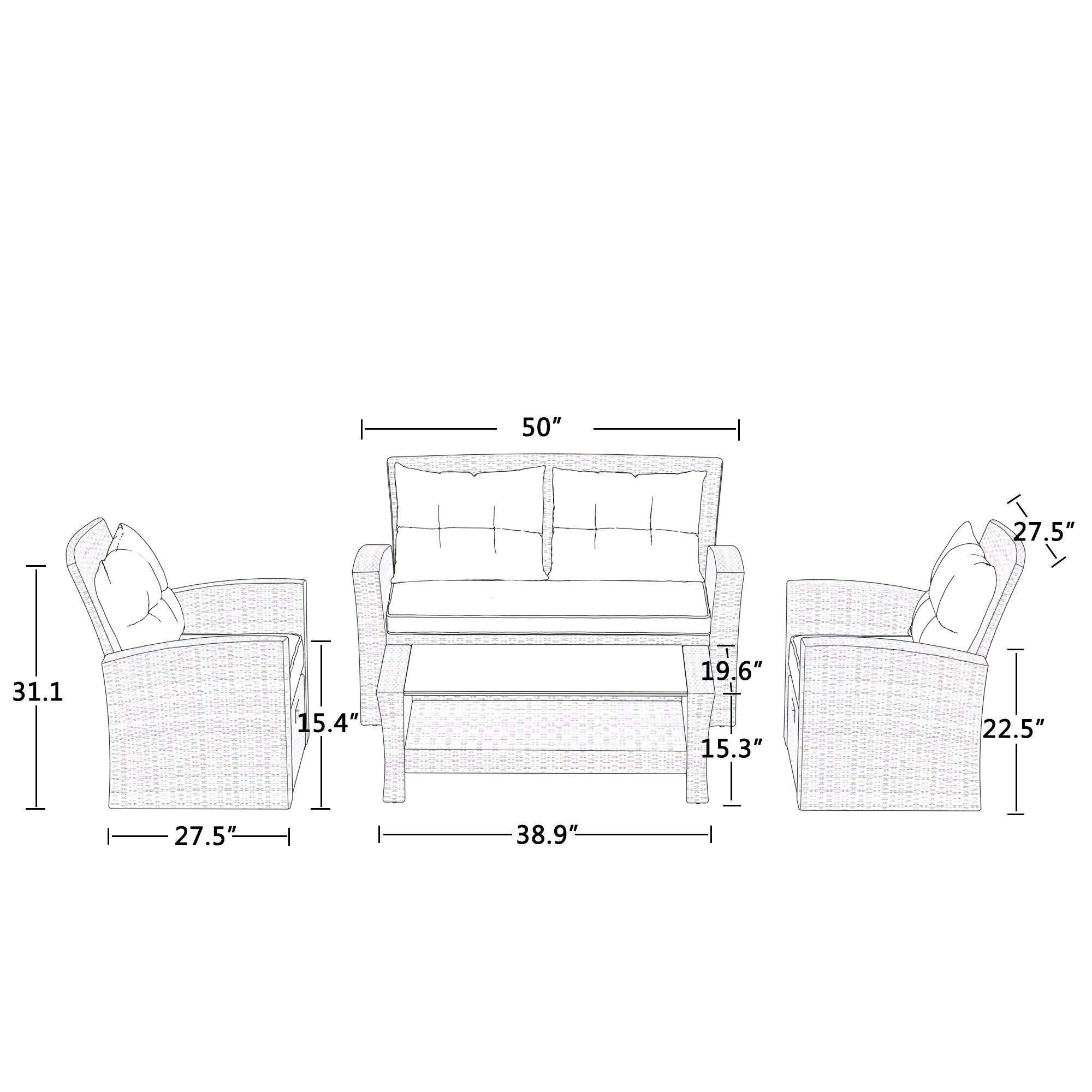 Set of 4 Piece Outdoor Patio Furniture