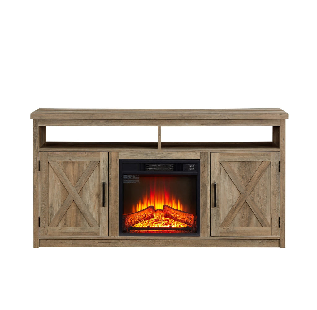 Farmhouse TV Media Stand, Large Barn Inspired Home Entertainment Console, With 18' Fireplace
