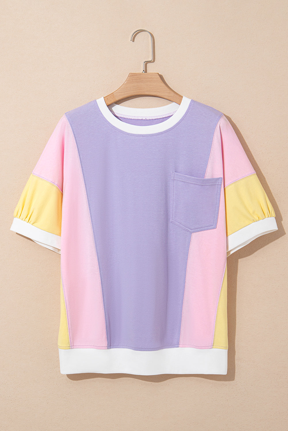 Zoe Patchwork Half Sleeve Oversized Top - Threaded Pear