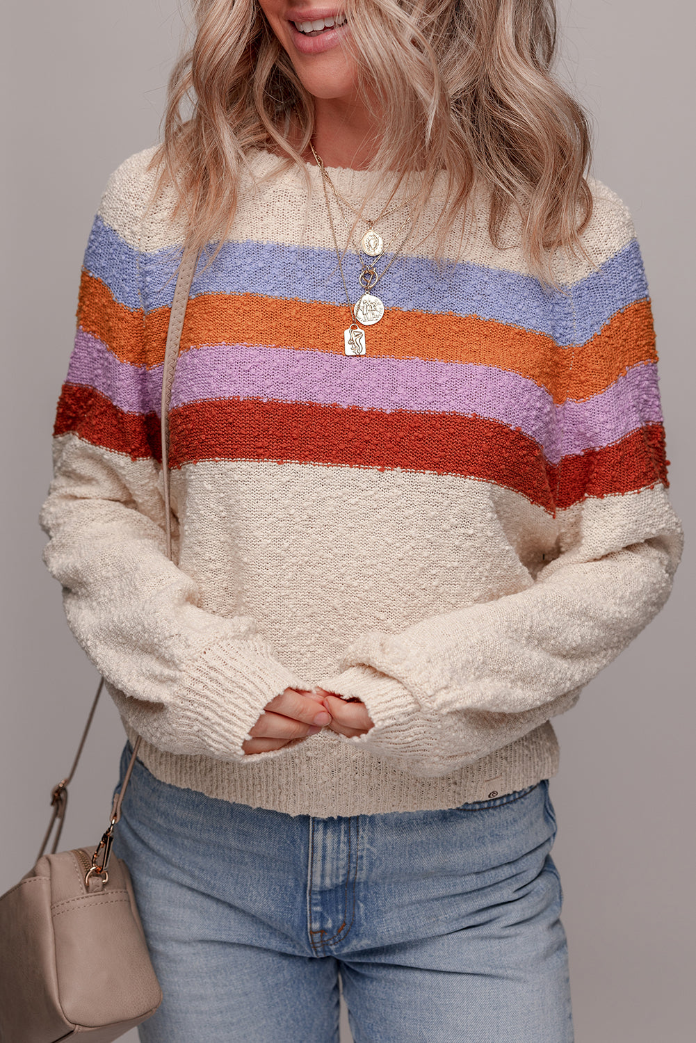 Ayla Striped Color Block Loose Sleeve Chic Sweater - Threaded Pear
