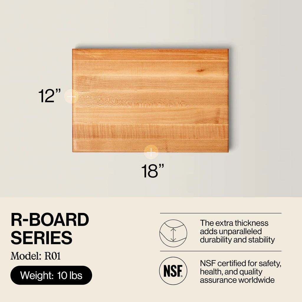 John Boos R-Board Reversible Wood Cutting Board, 18" x 12" x 1 1/2", Maple