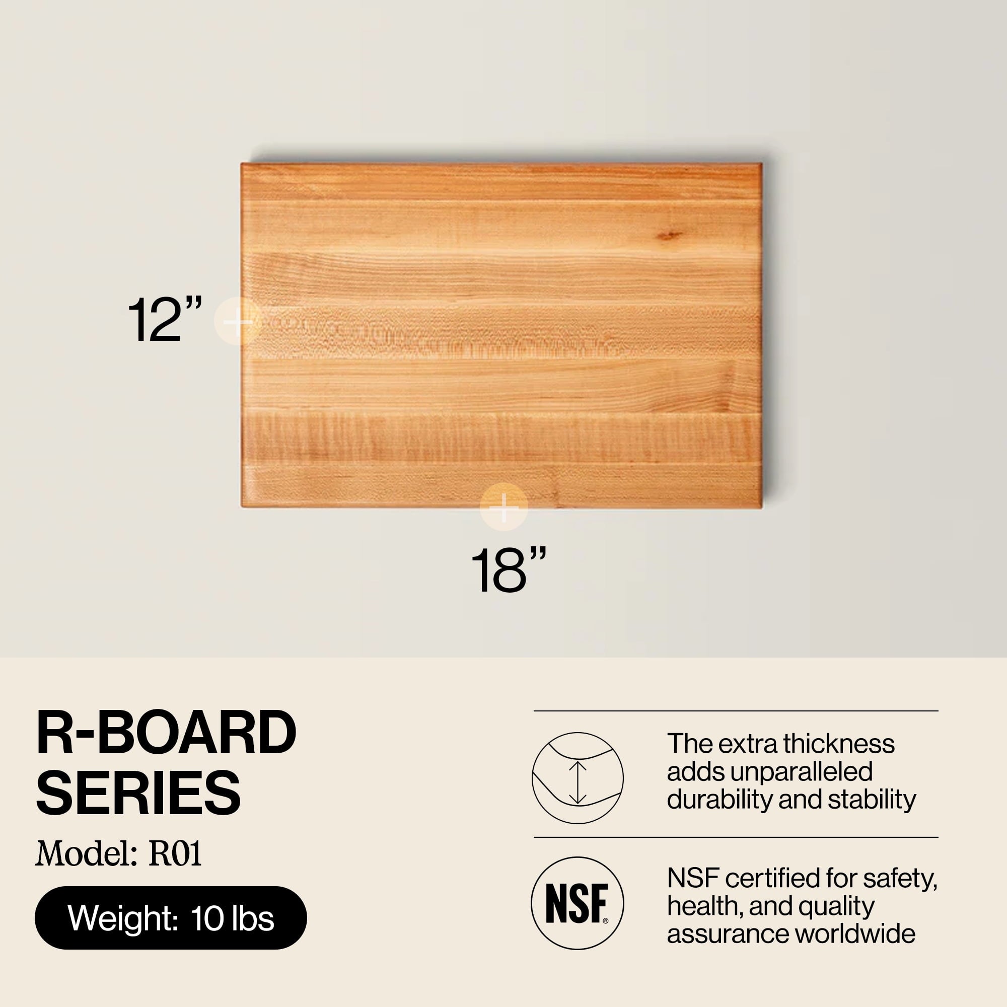 John Boos R-Board Reversible Wood Cutting Board, 18" x 12" x 1 1/2", Maple