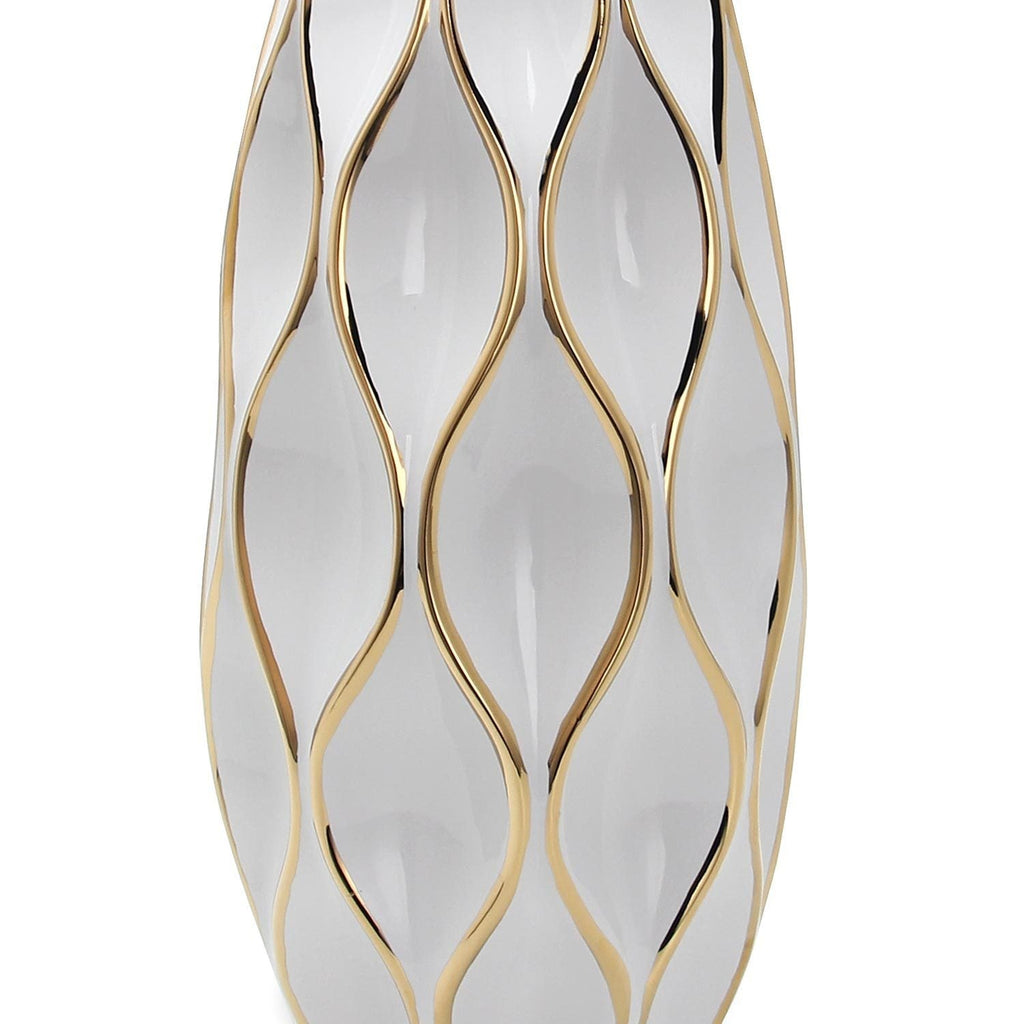Elegant White Ceramic Vase With Gold Accents