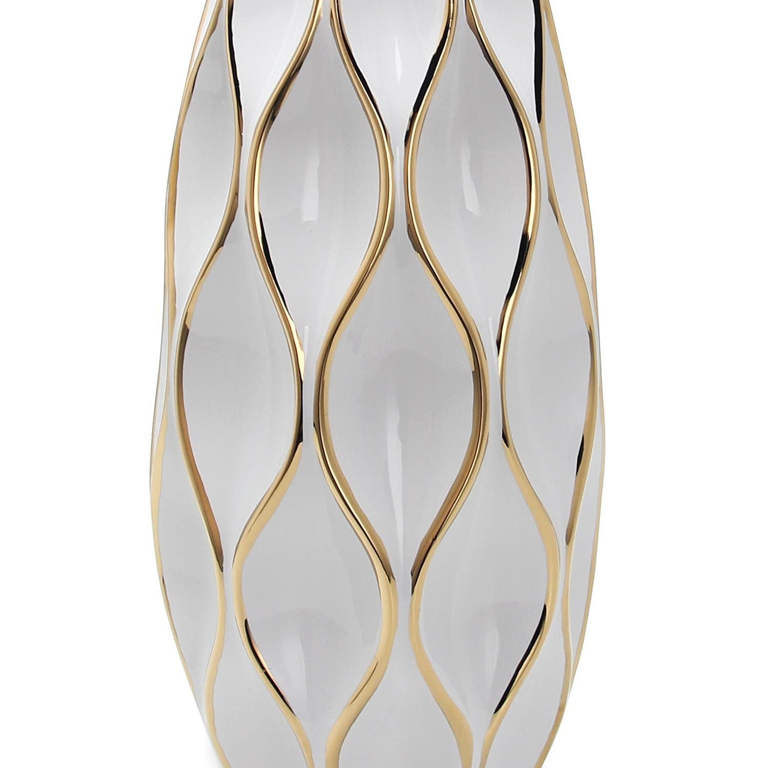 Elegant White Ceramic Vase With Gold Accents
