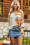 Harper Oversized Colorblock V Neck Hooded Sweater - Threaded Pear
