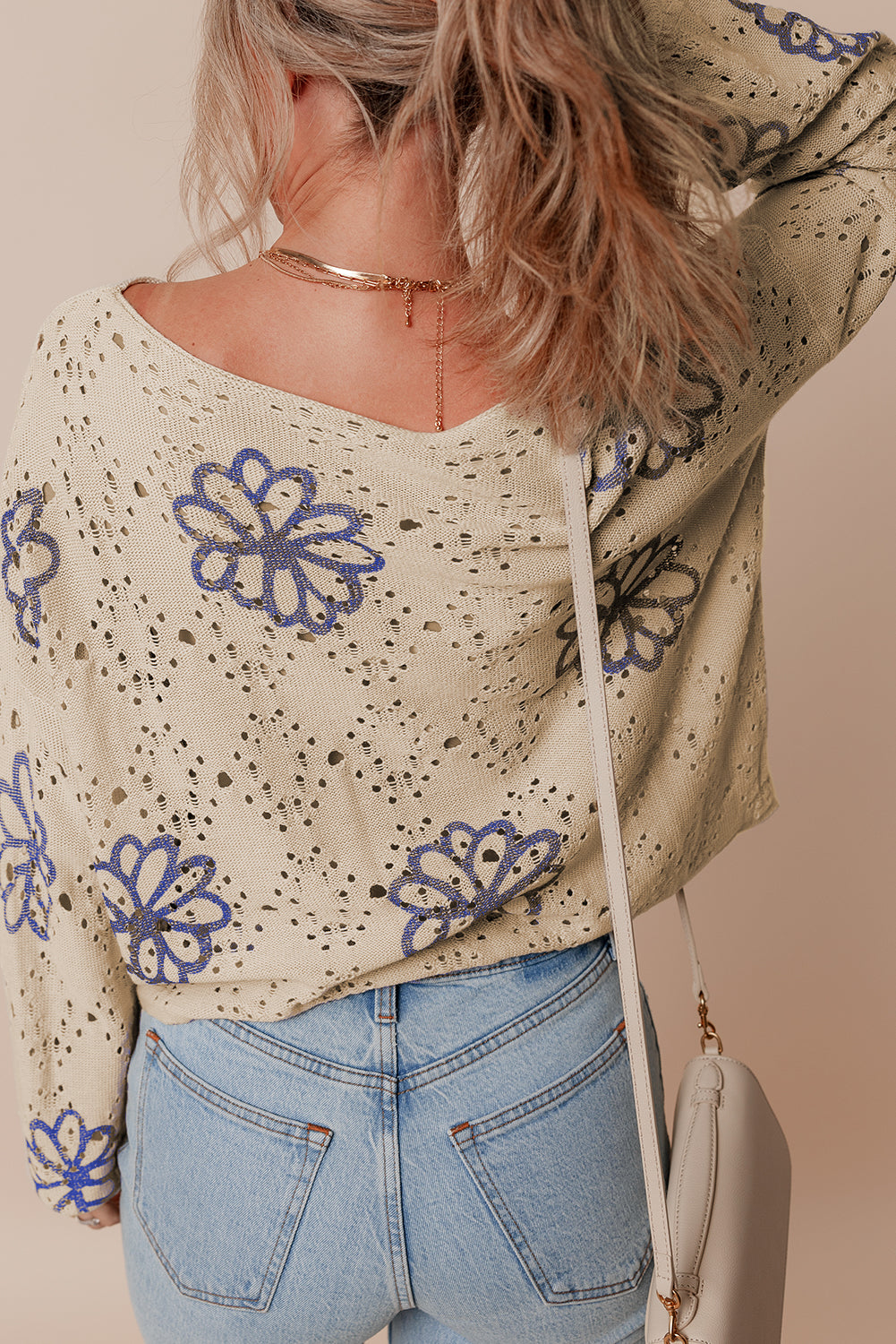 Harper Eyelet Drop Shoulder Sweater - Threaded Pear