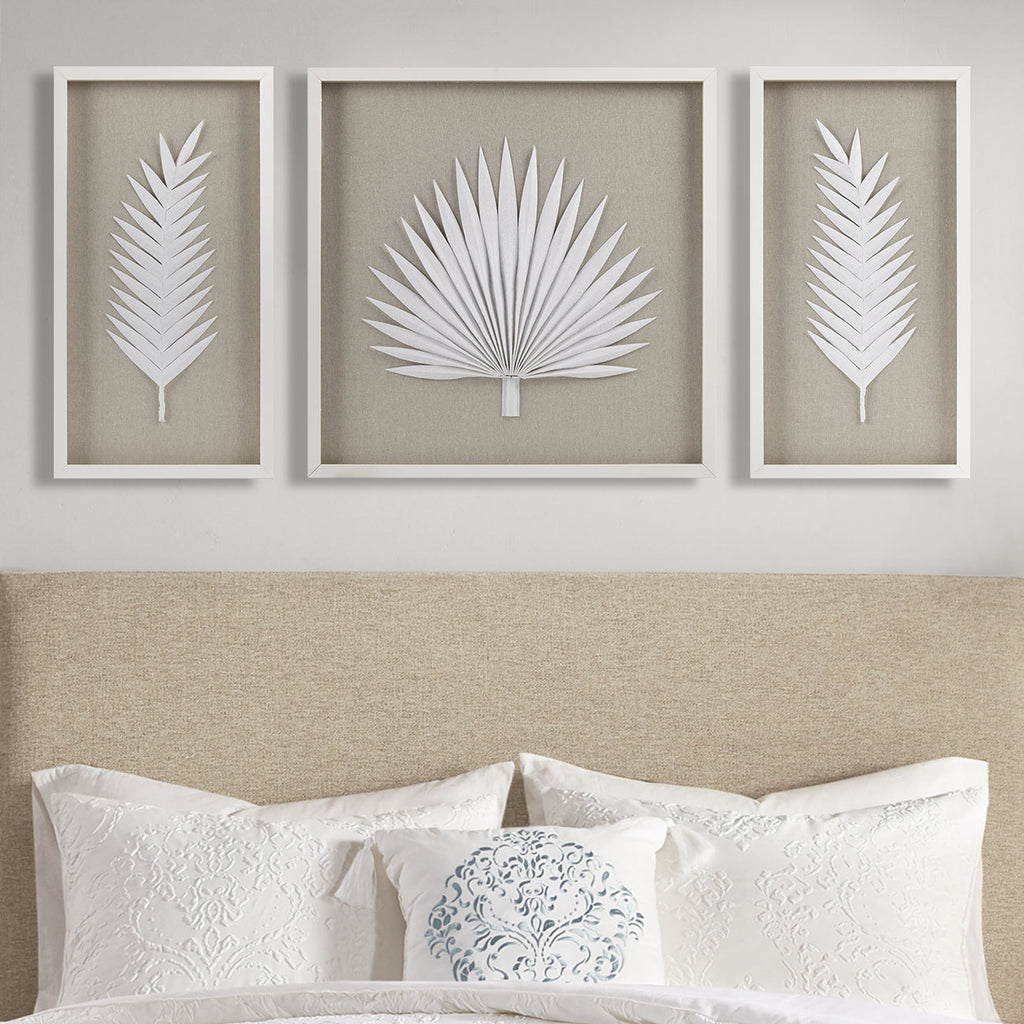 Framed Rice Paper Palm Leaves 3-Piece Shadowbox Wall Decor