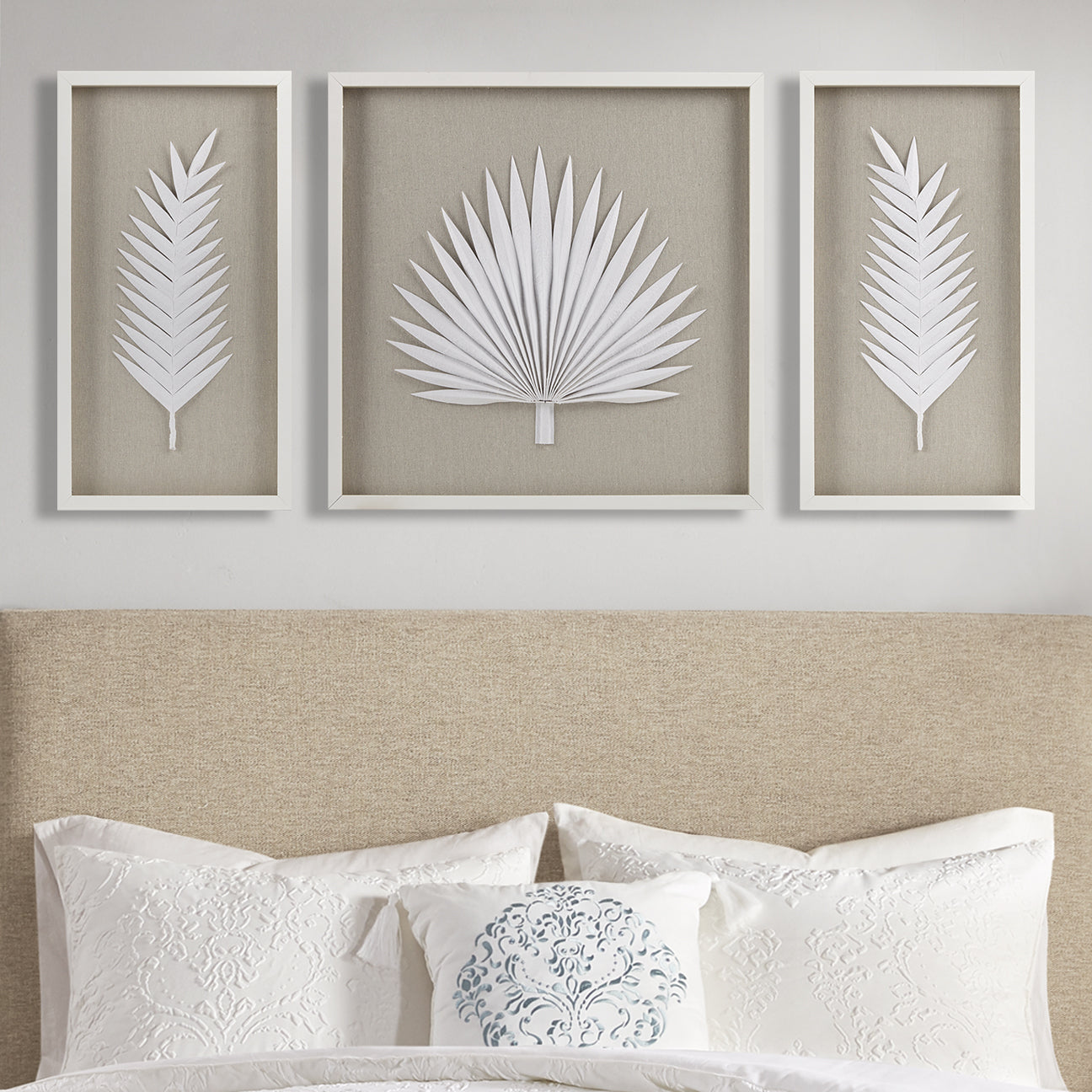Framed Rice Paper Palm Leaves 3-Piece Shadowbox Wall Decor