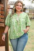 Selena Plus Size Floral Tassel Tie Blouse - Threaded Pear