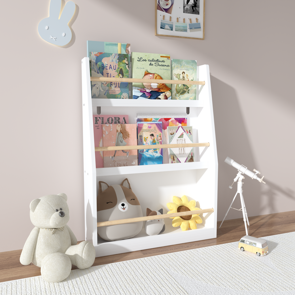 3 Tier Kids Book Shelf,Kids Book Rack, Helps Keep Bedrooms, Playrooms, and Classrooms Organized,White by 39F INC.