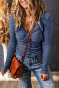Alice Textured Twist Front V Neck Long Sleeve Top - Threaded Pear
