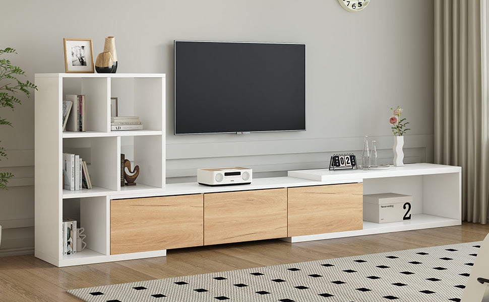 Extendable TV Stand With 3 Tier Bookshelves