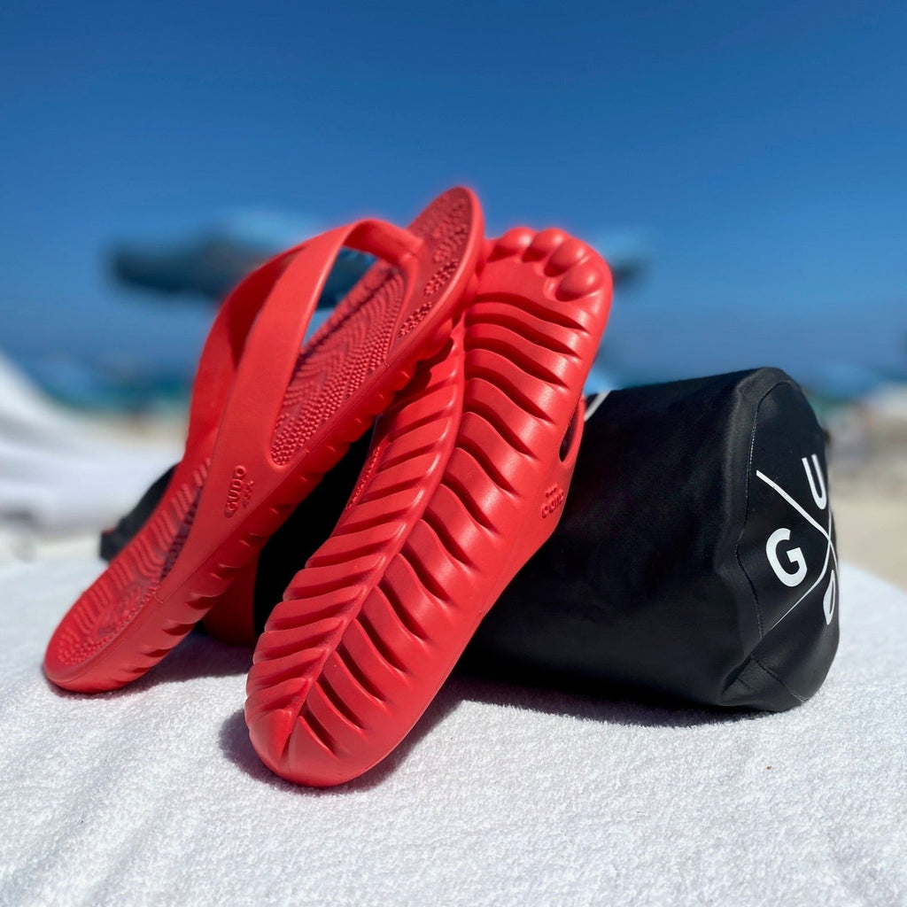 Fire Red Flip-Flops + Drybag by GUDO WORLD