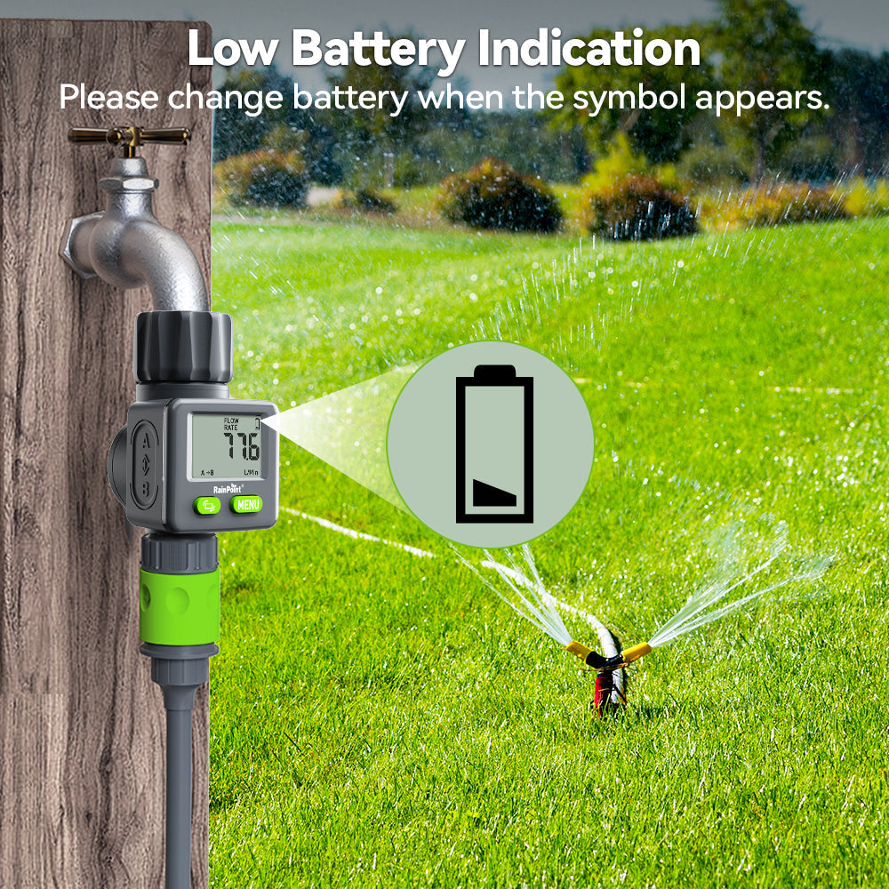 RAINPOINT Bi-Directional Measurement Digital Water Flow Meter for RV Tank Hose with Gallon/Liter Switch Indoor, Consumption & Flow Rate Monitor for Outdoor Garden Hose Sprinkler Bandit Travel Trailer by BALDR Electronic
