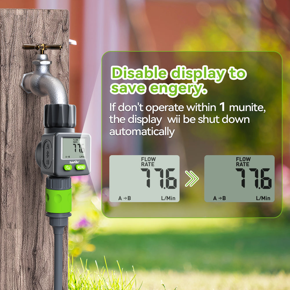 RAINPOINT Bi-Directional Measurement Digital Water Flow Meter for RV Tank Hose with Gallon/Liter Switch Indoor, Consumption & Flow Rate Monitor for Outdoor Garden Hose Sprinkler Bandit Travel Trailer by BALDR Electronic
