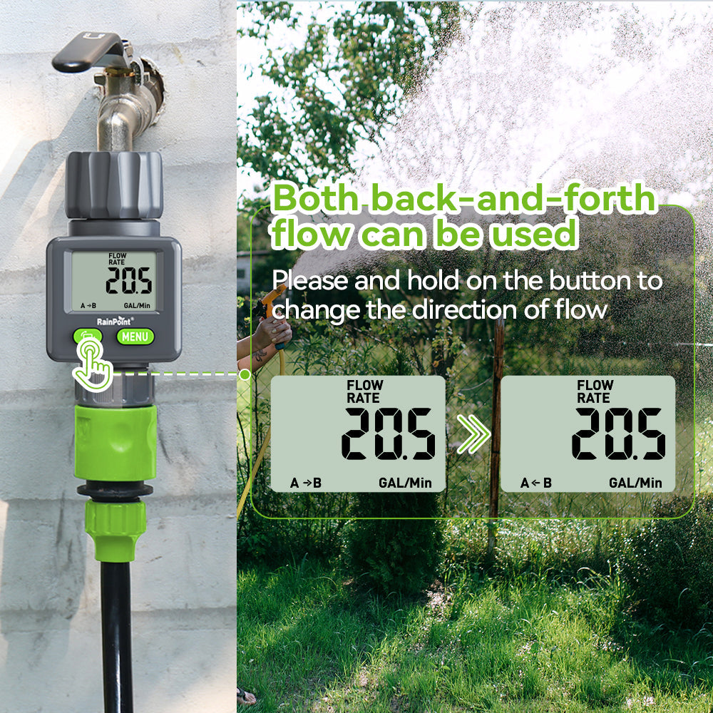 RAINPOINT Bi-Directional Measurement Digital Water Flow Meter for RV Tank Hose with Gallon/Liter Switch Indoor, Consumption & Flow Rate Monitor for Outdoor Garden Hose Sprinkler Bandit Travel Trailer by BALDR Electronic
