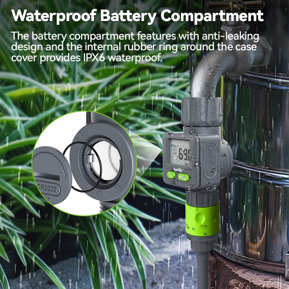 RAINPOINT Bi-Directional Measurement Digital Water Flow Meter for RV Tank Hose with Gallon/Liter Switch Indoor, Consumption & Flow Rate Monitor for Outdoor Garden Hose Sprinkler Bandit Travel Trailer by BALDR Electronic