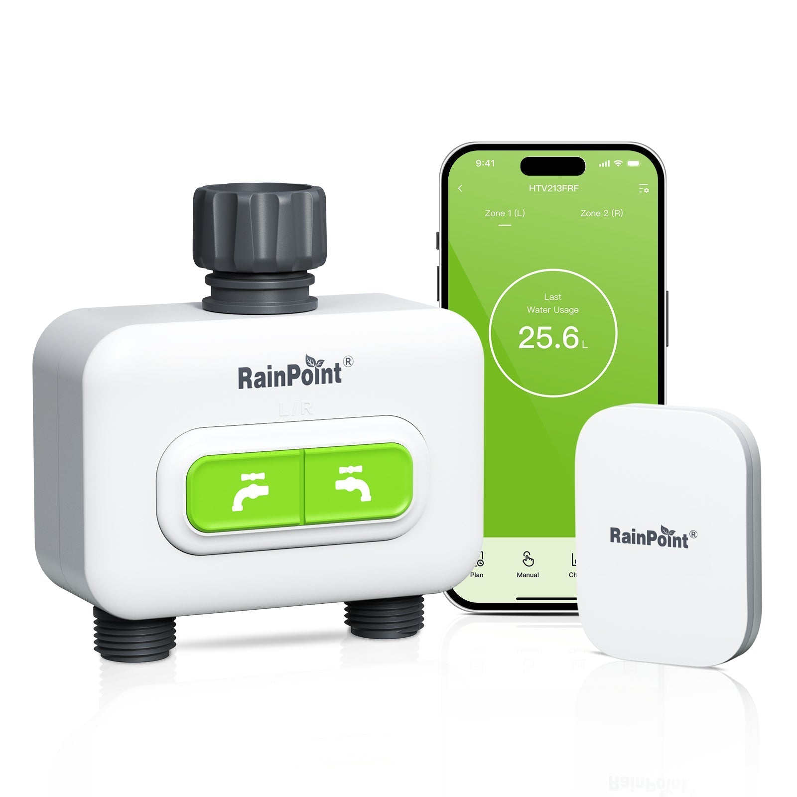 RainPoint 2-Zone Smart Wi-Fi Water Timer with Hub – Automatic Garden Irrigation System with App Control & Rain Delay by BALDR Electronic