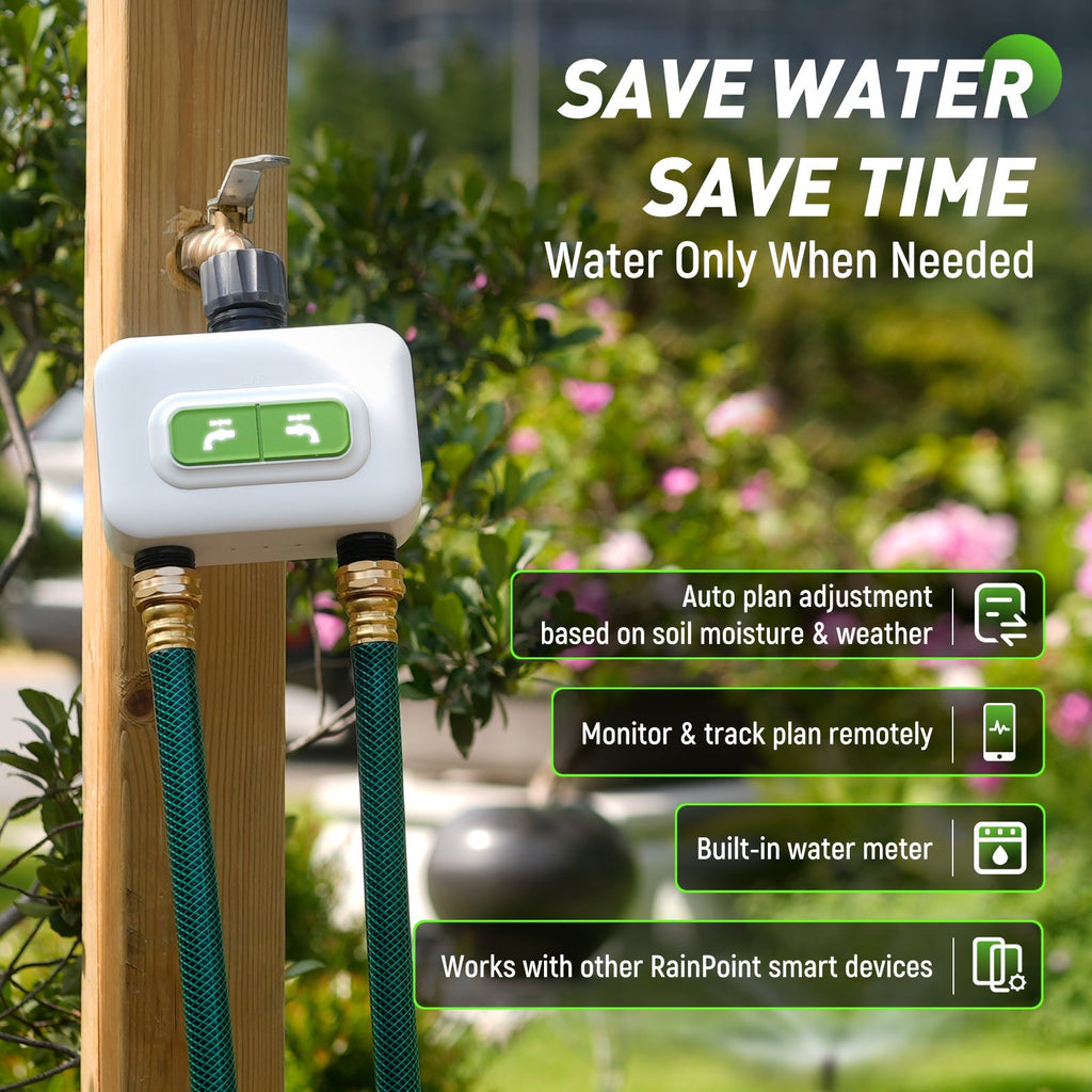 RainPoint 2-Zone Smart Wi-Fi Water Timer with Hub – Automatic Garden Irrigation System with App Control & Rain Delay by BALDR Electronic