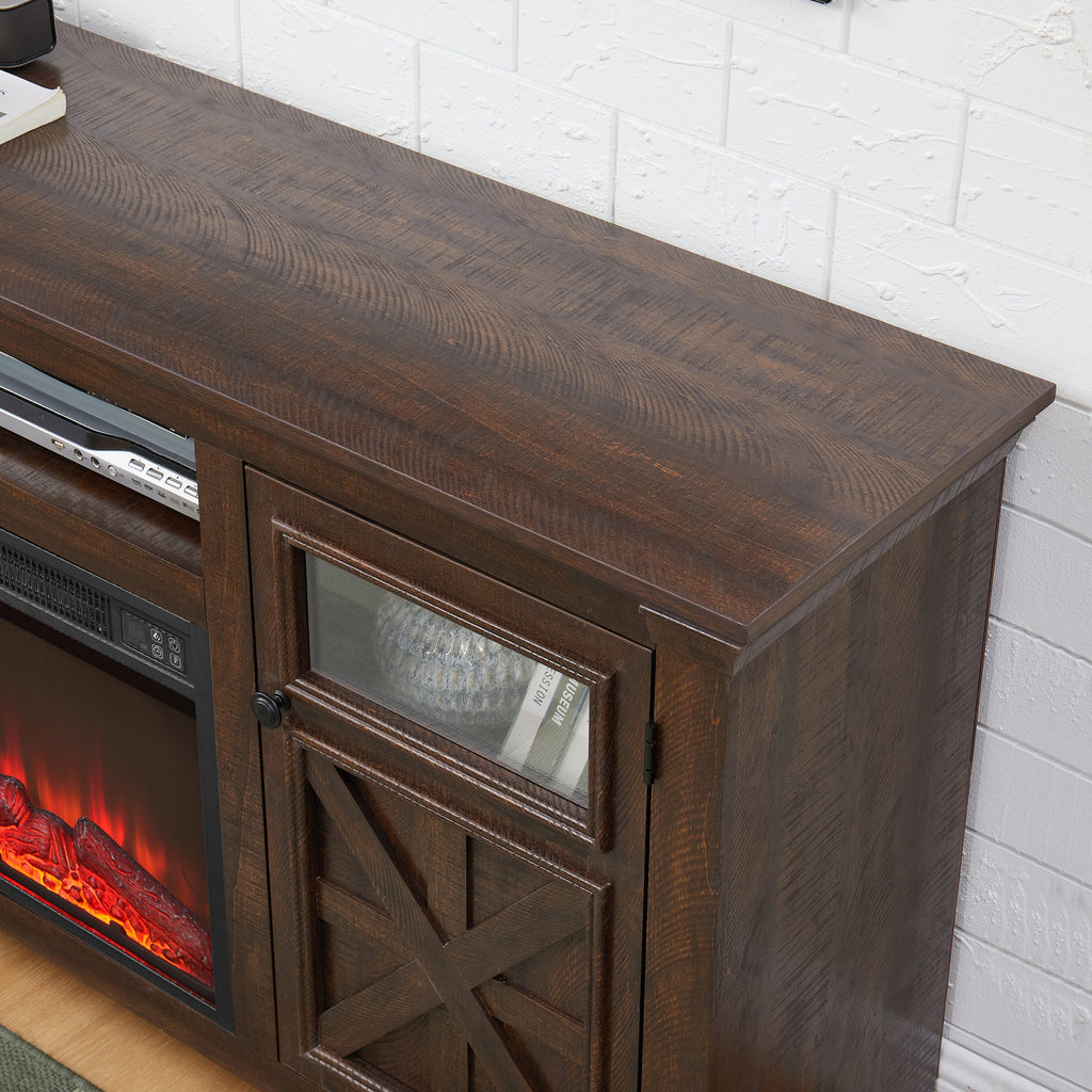 2 Doors Cabinet Farmhouse TV Stand With 18' Fireplace Insert