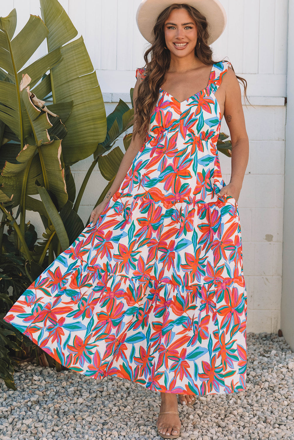 Alice Boho Floral Ruffled Strap Maxi Dress - Threaded Pear