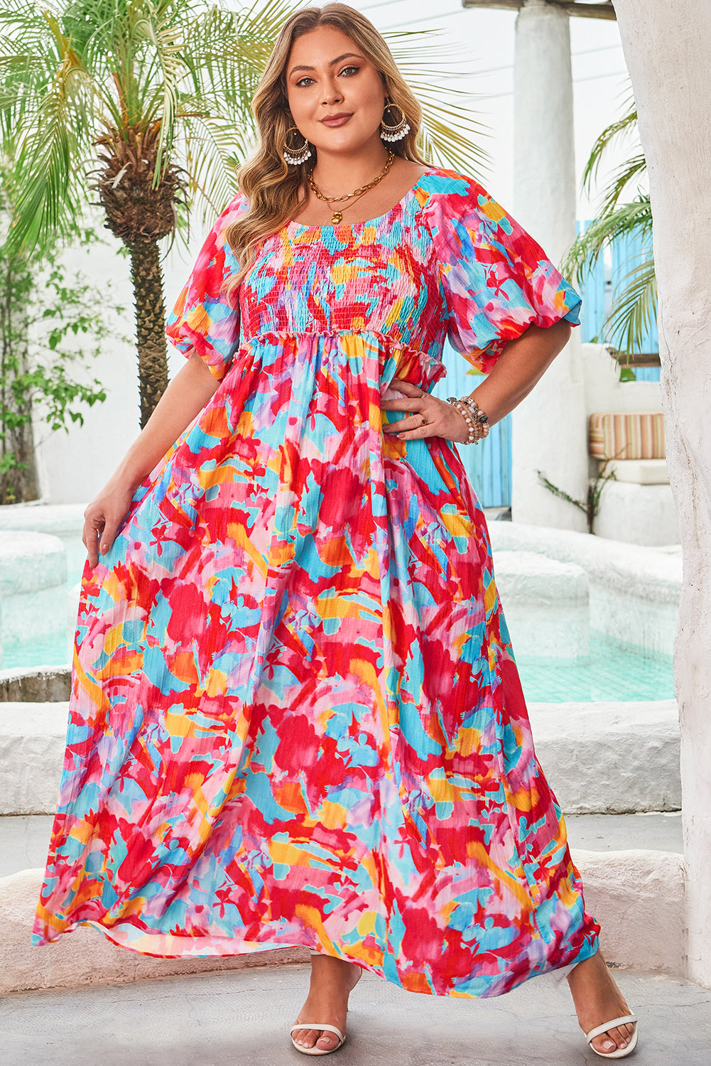 Rachel Plus Size Puff Sleeve Square Neck Dress - Threaded Pear