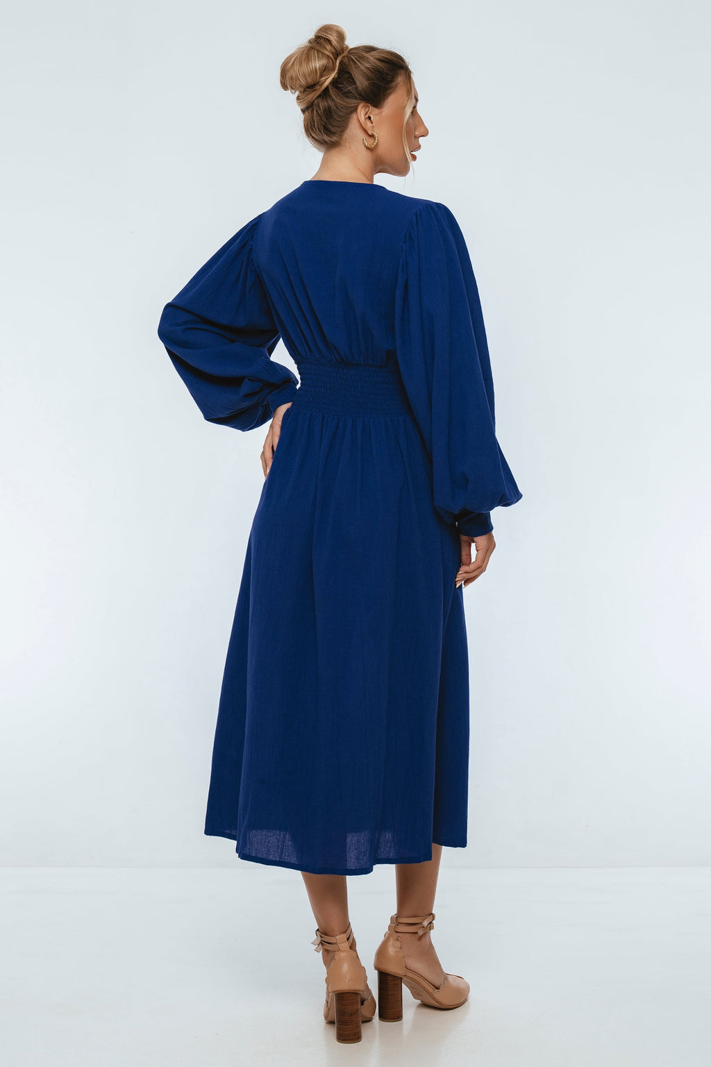 Velvet Sky Long Sleeve Linen Midi Dress