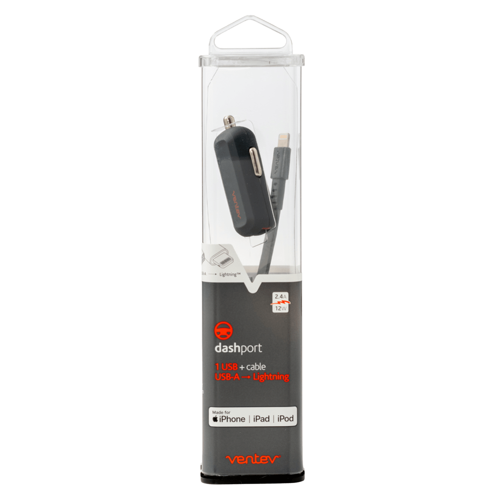 Ventev 12W USB-A Mini Car Charger and USB-A to Apple Lightning Cable by Ventev