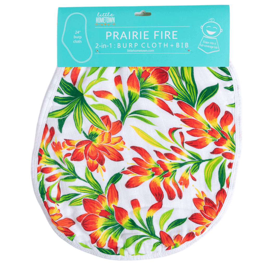 Baby Burp Cloth & Bib Combo: Prairie Fire