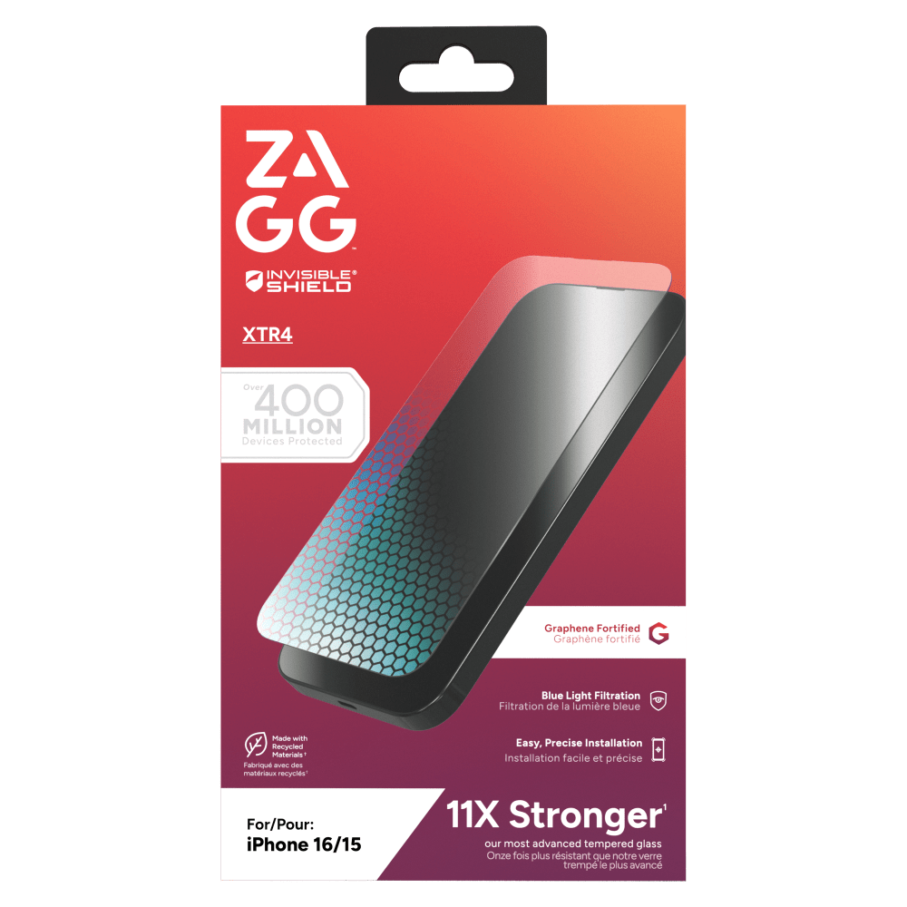 ZAGG InvisibleShield XTR4 Antimicrobial Glass Screen Protector for Apple iPhone 16 / iPhone 15 by ZAGG