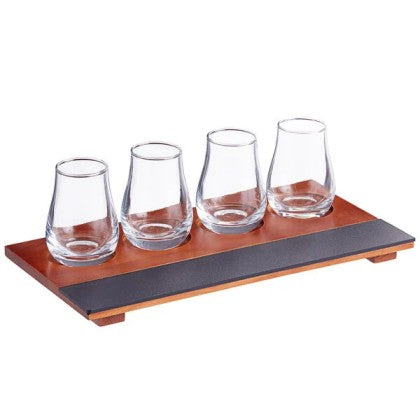 Chalkboard Flight Tray With Whiskey Tasting Glasses