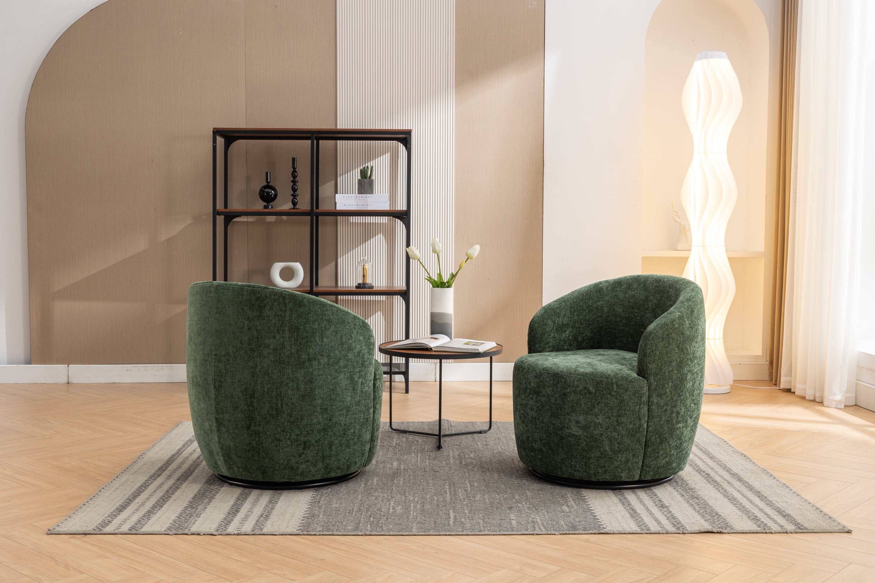 Swivel Accent Armchair  With Black Powder Coating Metal Ring
