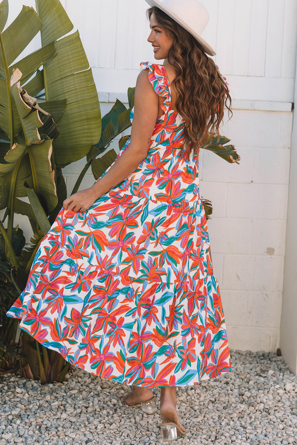 Alice Boho Floral Ruffled Strap Maxi Dress - Threaded Pear