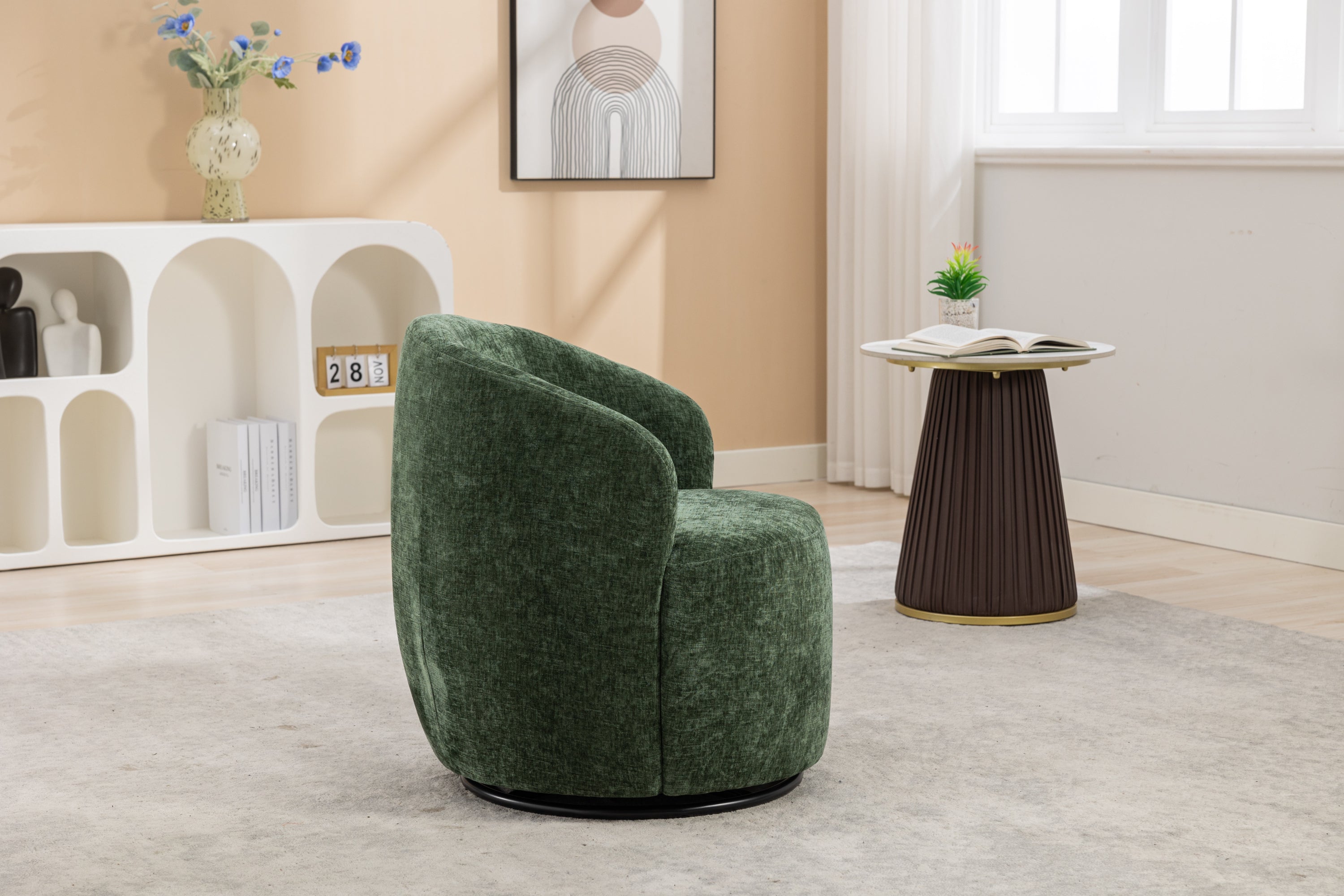 Swivel Accent Armchair  With Black Powder Coating Metal Ring