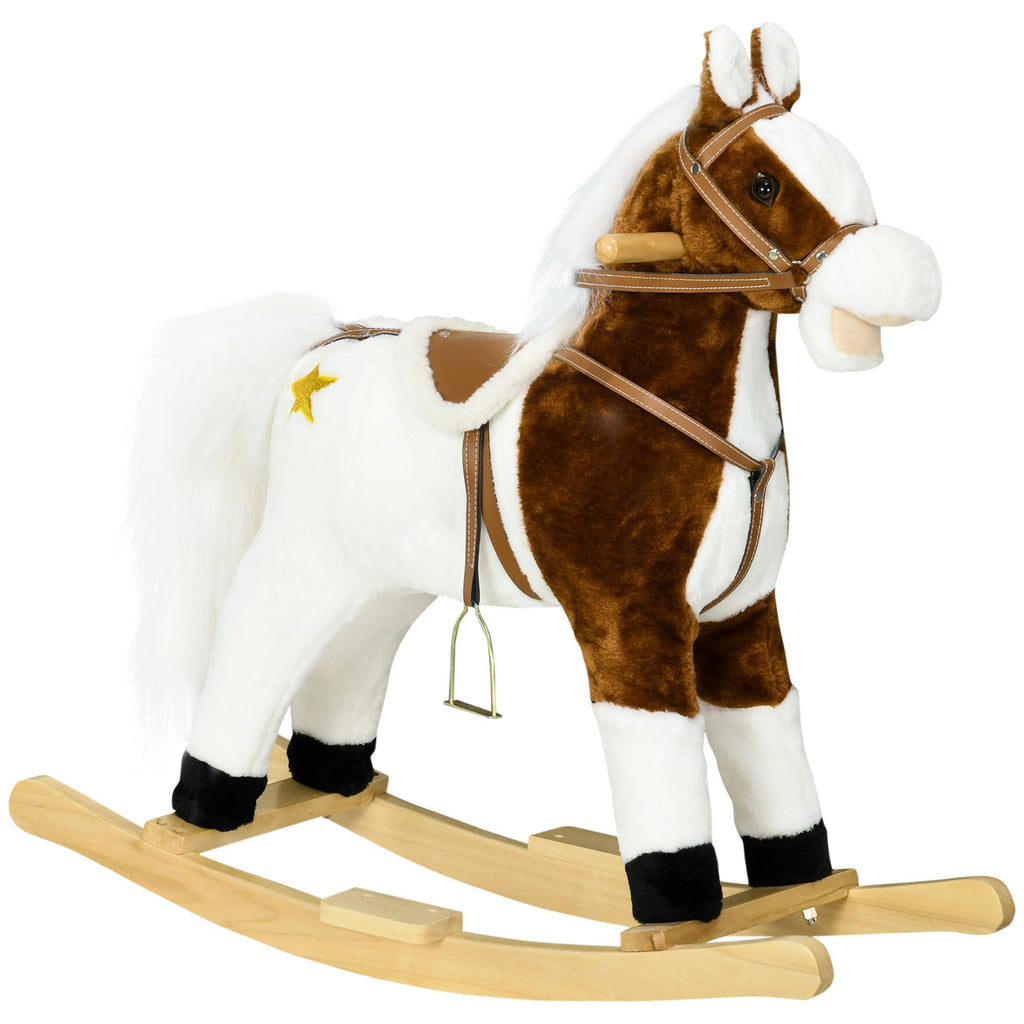 Qaba Rocking Horse with Sound, Ride on Horse with Saddle, Toddler Rocker, Gift for 3-8 Year Old, Brown by 39F INC.