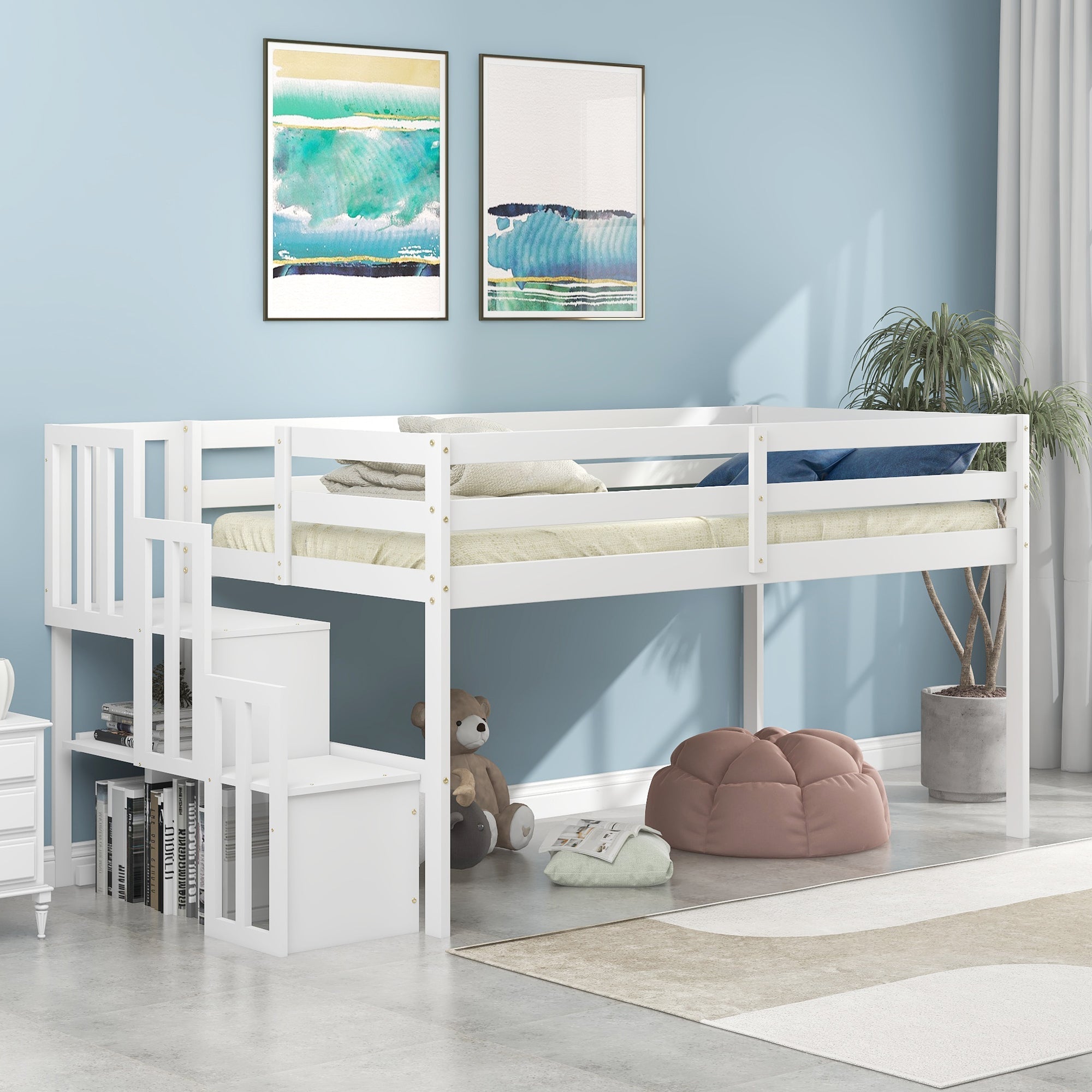 Loft bed with staircase , White by 39F INC.
