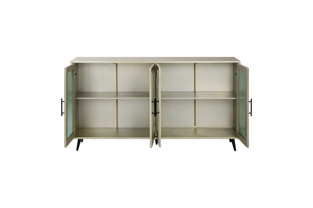 Wood TV Stand With Storage Cabinet & Adjustable Shelves