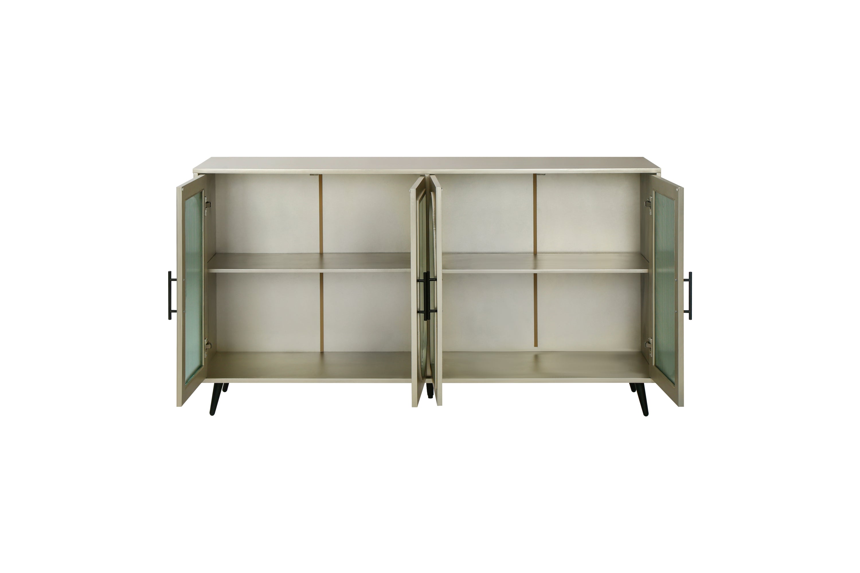 Wood TV Stand With Storage Cabinet & Adjustable Shelves