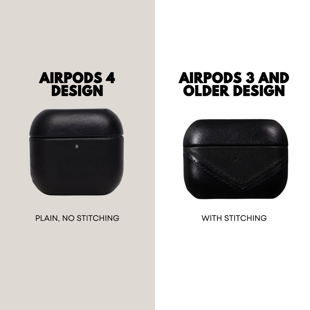 Comparison of AirPods 4 design (plain, no stitching) and AirPods 3 and older design (with stitching)