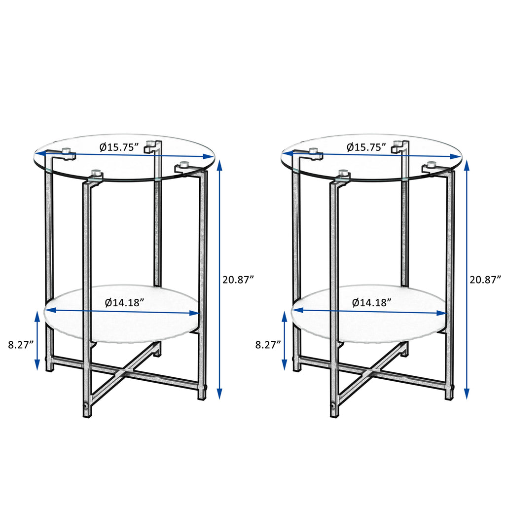 2-Piece Set Clear Tempered Glass Side Table.